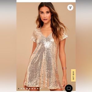 Lulu’s Light Up the Night Champagne Sequin Shift Dress, Size XS